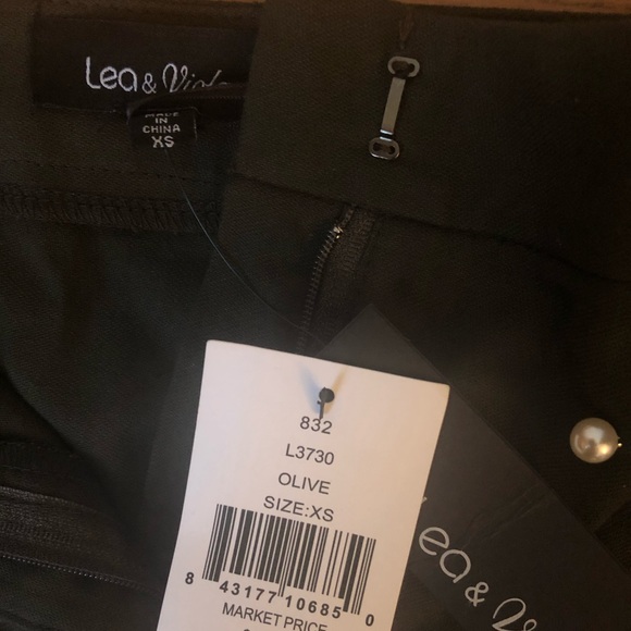 NWT Lea & Viola Olive Skirt with Pearl Detail - Picture 4 of 4